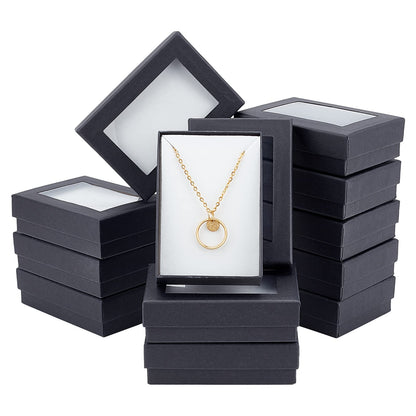 NBEADS 24 PCS Black Gift Boxes with Window Presentation Box with Padding - Birthday Gift Box - Necklace Box Earring Box Ring Box Cardboard Jewelry Boxes 3.54"x2.56"x1.1"