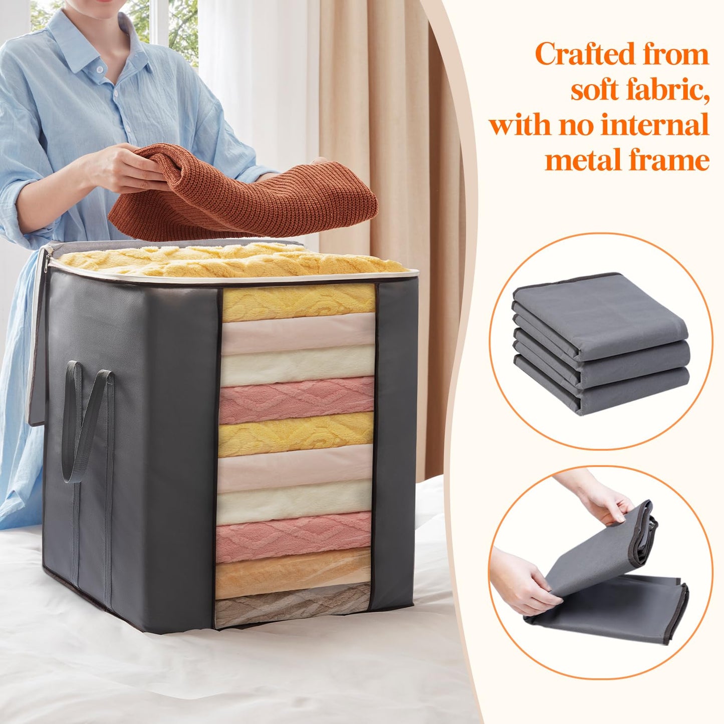 Lifewit 120L Extra Large Blanket Storage Bags, Foldable Comforter Storage with Reinforced Handles, Clothes Storage Containers for King Comforter, Bedding, Pillow, Sheet, Storage Bin with Lids 2 Pack