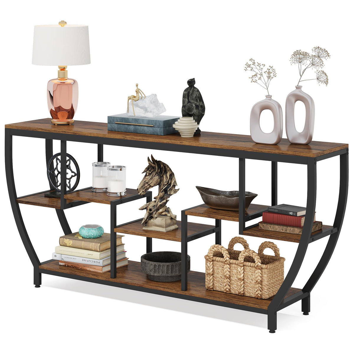 Tribesigns 70.9 Inch Long Sofa Table with Shelves, Rustic Console Table with Storage, Industrial Entryway Table TV Stand, Behind Couch Table Accent Tables for Living Room, Hallway, Foyer