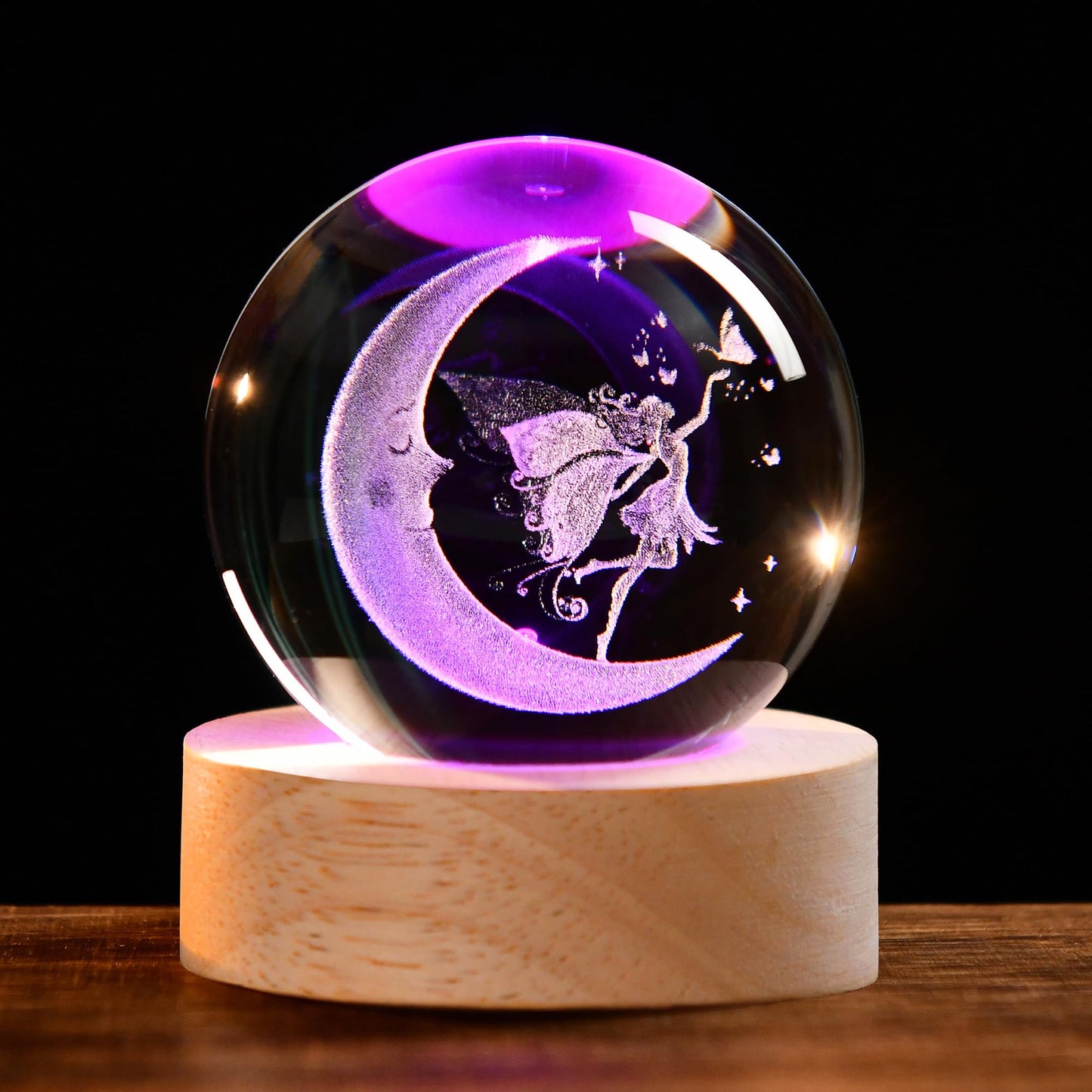 IFOLAINA Moon Fairy Crystal Ball Fairy Gifts for Girls Her Fairy Lovers Birthday Gifts for Daughters 3D Crystal Fairy Sphere Lamp Decorative Fairy Figurine Home Decor