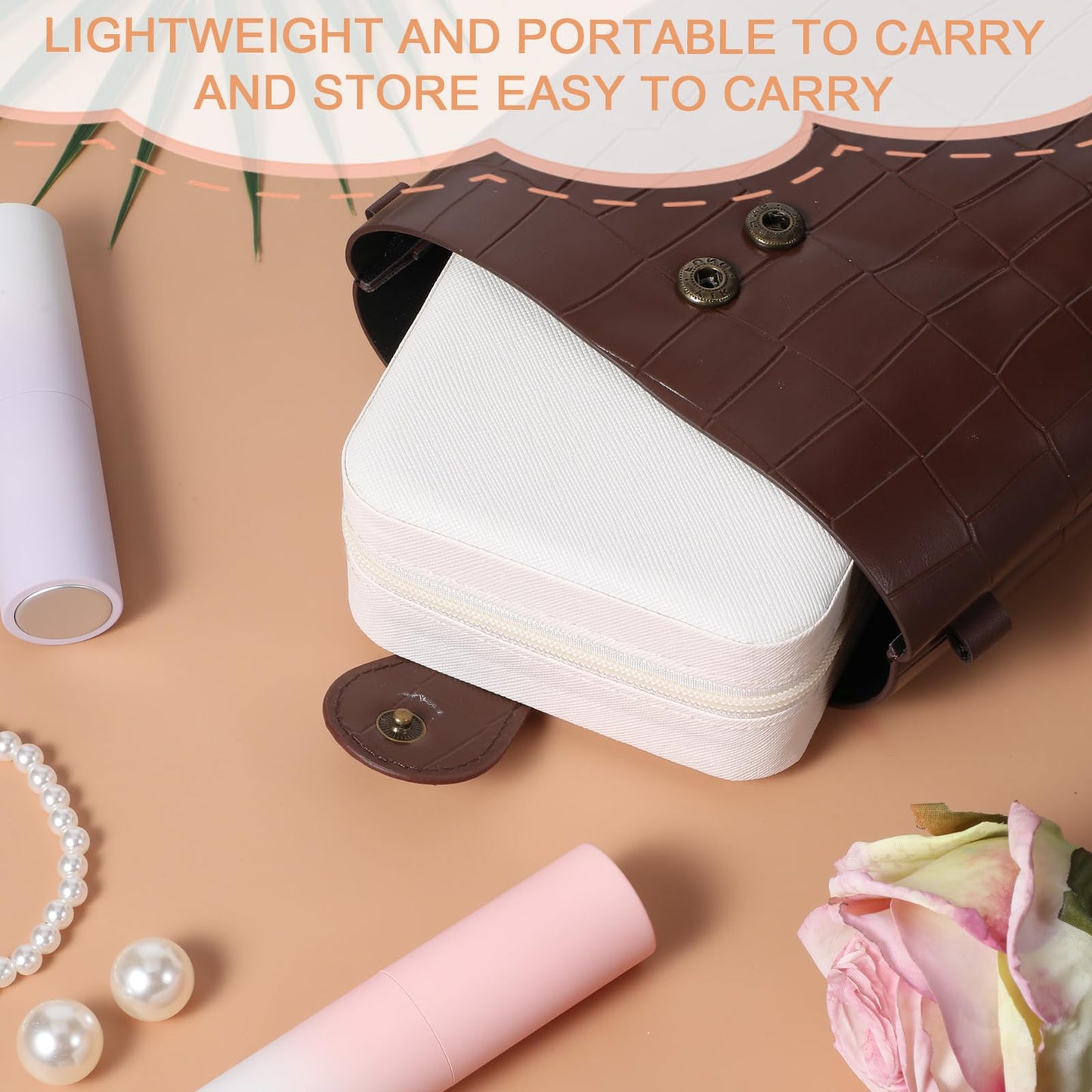 Kifmurase 8PCS Travel Jewelry Case, Small Portable Bridesmaid Jewelry Gift Box, PU Leather Jewelrys Case Organizer Storage for Rings Earrings Necklaces, Women Girls Bridesmaid Proposal Gifts(Beige)