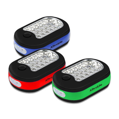 AlltroLite 3-Pack LED Work Light | Portable Magnetic Work Light with Rotatable Hook, Magnetic Back & Push Button | Battery Operated Pocket Work Lights for Car Repairing, Emergency, Hiking, Camping