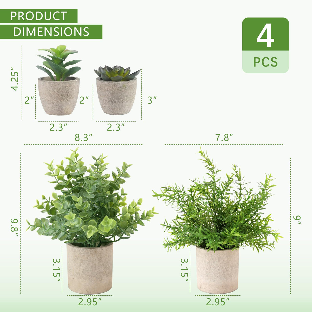 ALAGIRLS 4 Pack Small Fake Plants, 10" Artificial Plants Indoor Eucalyptus/Rosemary/Succulents, Small Faux Plants in Pulp Pot,for Farmhouse Decor, for Bathroom Bedroom Kitchen Office Living Room Decor