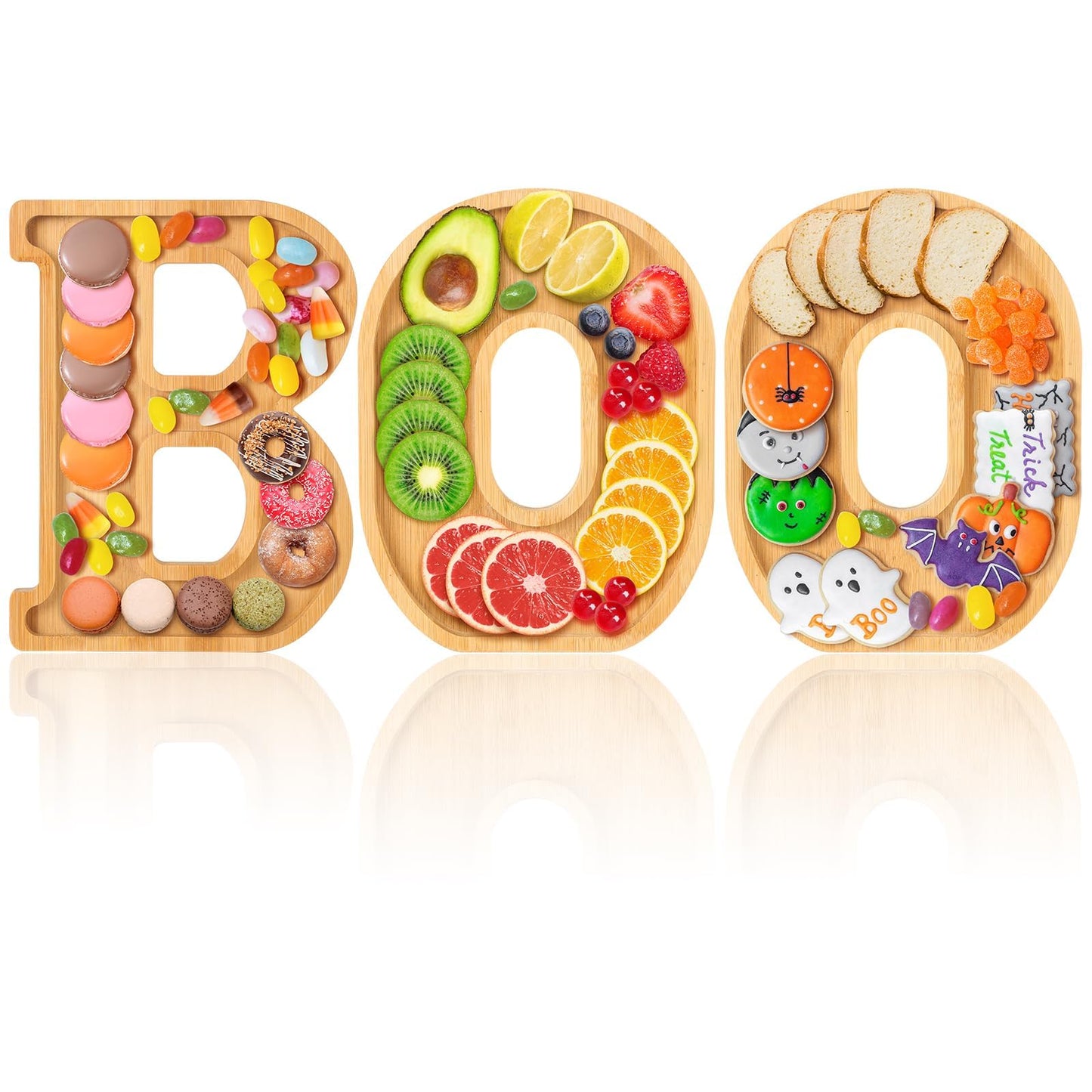 Christmas Boo Charcuterie Letters Bamboo Wood Charcuterie Christmas Board Letter Serving Tray Cheese Board Halloween Serving Tray Plates for Xmas Holiday Candy Cookie Home Party