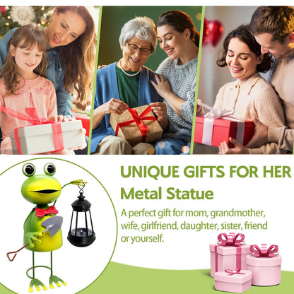 Solar Garden Lights Frog Statue with Solar Lantern,13.78in Tall Frog Decor Fairy Accessories,Mothers Day Birthday Gifts for Women Mom Grandma,Big Metal Decorative Stakes for Home Decor,Patio,Yard Art
