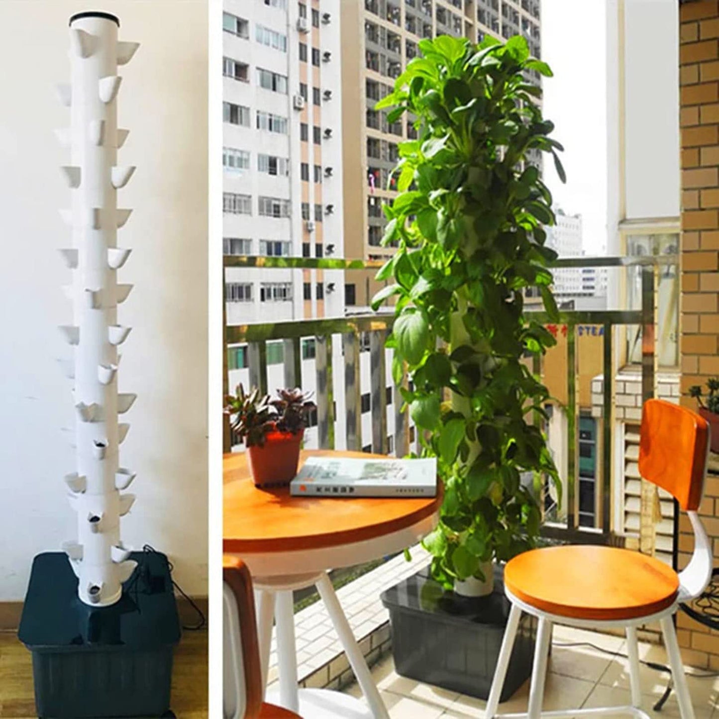 RESKIU 45 Pots Hydroponics Tower Set,Aquaponics Grow System,Vertical Farming Aeroponic Tower Equipment for Indoor Herbs,with Hydrating Pump, Timer