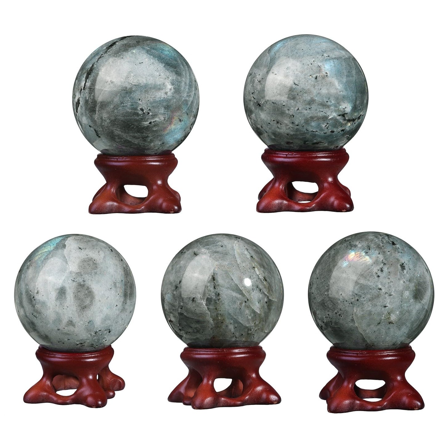 Nupuyai Natural Moonstone Crystal Ball with Resin Stand, Healing Crystal Sphere for Home Decor 1.61"-1.97"(41mm-50mm)