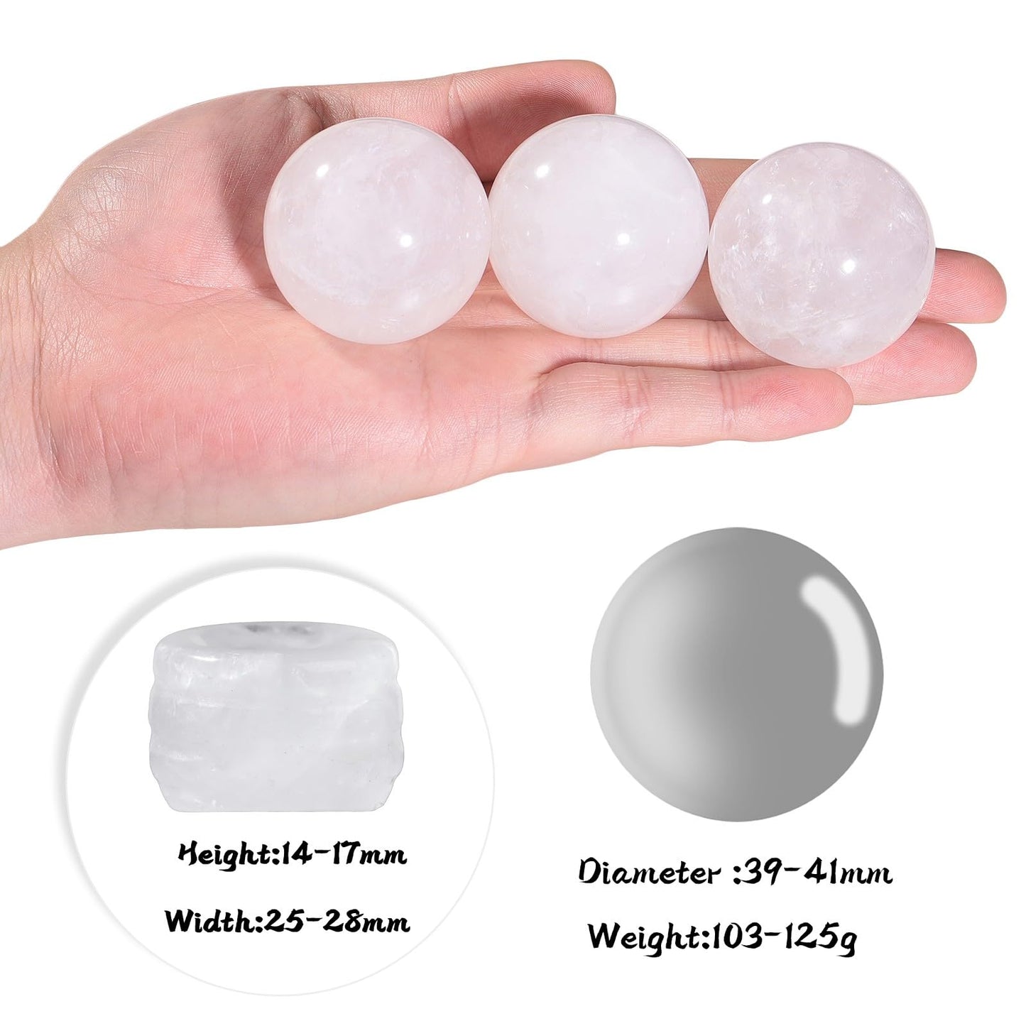 Rockcloud Round Rock Quartz Crystal Ball Gemstone Figurine with Stone Stand, Polished Healing Crystal Divination Sphere for Yoga Meditation Feng Shui Home Decor, White