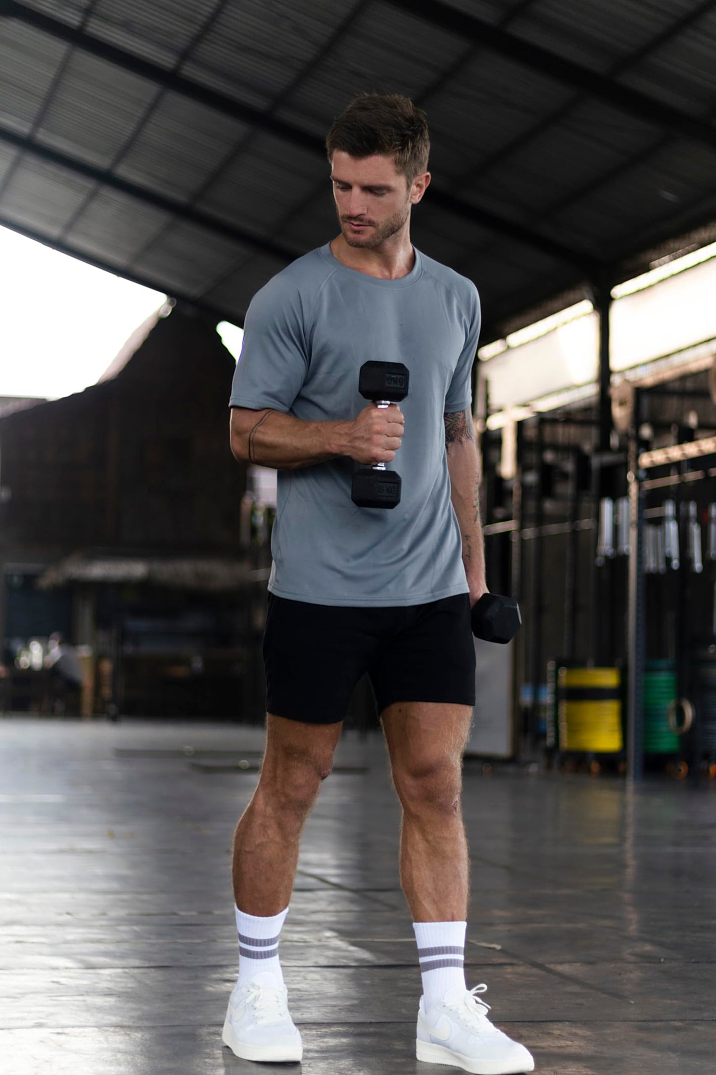 Cimic 3 Pack Gym Shirts for Men Workout Quick Dry Tops Casual Moisture Wicking Active Athletic Runing Tops Short Sleeve T-Shirt(590) Black Grey Green-L
