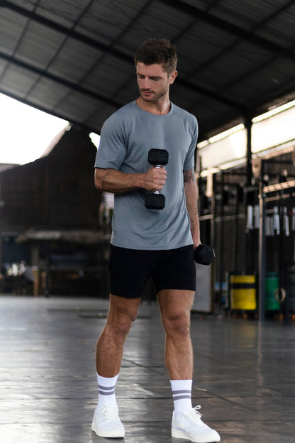 Cimic 3 Pack Gym Shirts for Men Workout Quick Dry Tops Casual Moisture Wicking Active Athletic Runing Tops Short Sleeve T-Shirt(590) Black Grey Green-L
