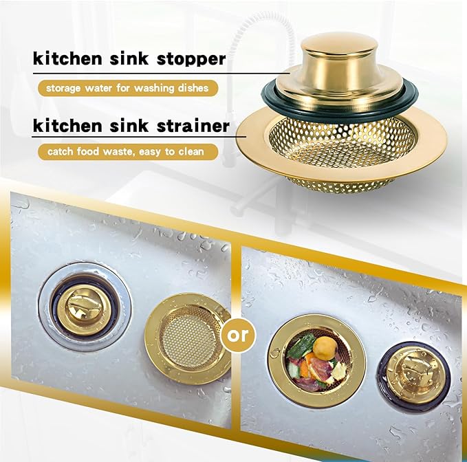 RQYEKDO Kitchen Sink Strainers Sink Stopper Kits, Stainless Steel Sink Drain
