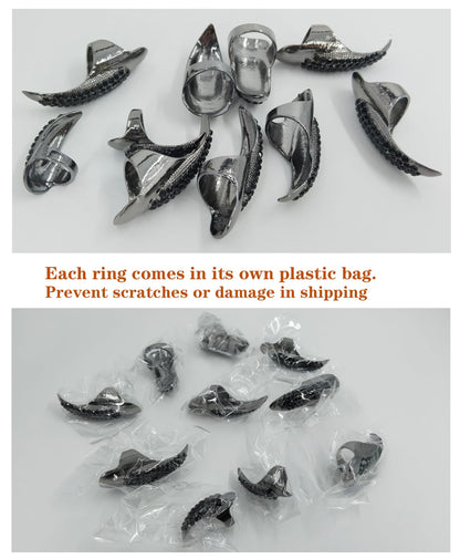 10 Pcs Halloween Costume Claws Fake Nails Ring Set, Bestga Gothic Punk 3 Sizes Crystal Full Finger Rings Paved Paw Bend Fingertip Fingernail Claw Girls Women Men Ring False Easy Long Nails (Black)