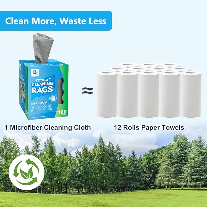 GLIMGLINT Microfiber Cleaning Cloth, 100 Pack Cleaning Rags, Ultra Absorbent