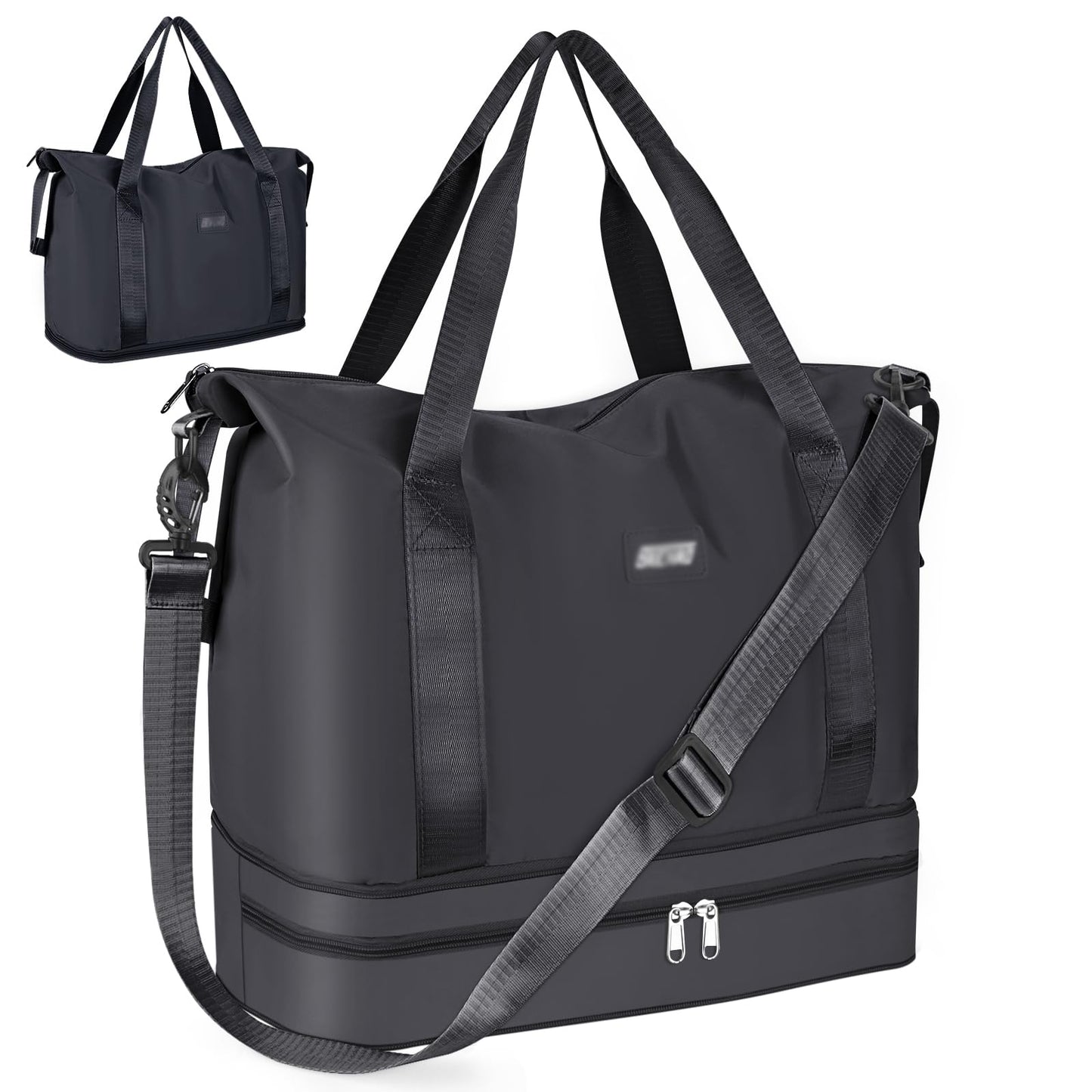 Sports Bag, Foldable Travel Bag with Shoe Compartment and Wet Compartment, CS COSDDI Water-Repellent Weekender Gym Travel Bag, Hand Luggage Bag, Training Bag for Men and Women, A1 Black, Reisetasche