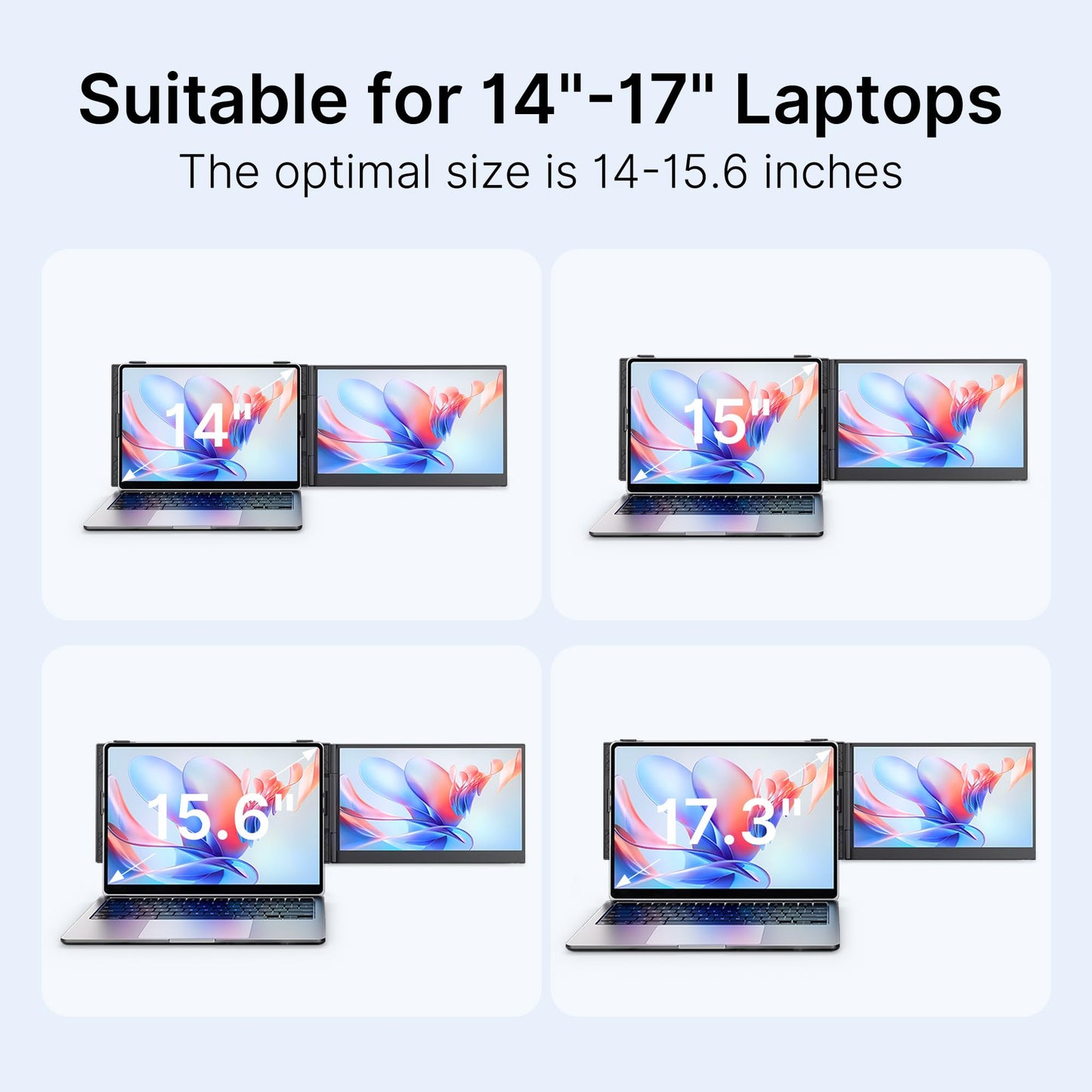 Laptop Screen Extender - Ultra-Thin 1.3lbs 14" FHD IPS Dual Portable Monitor Extension for Laptop, Attachment Plug & Play for 13-17" Laptops, Second Extra Travel Display for Windows/Mac/Android