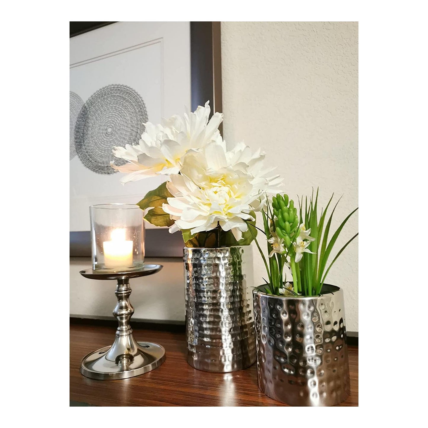Hosley Aluminum Metal Decorative Pillar Candle Holder Silver Finish for Candles or Display, 5Inch High - Ideal for Weddings, Parties, Events, Home Decor, Gifts, Elegant