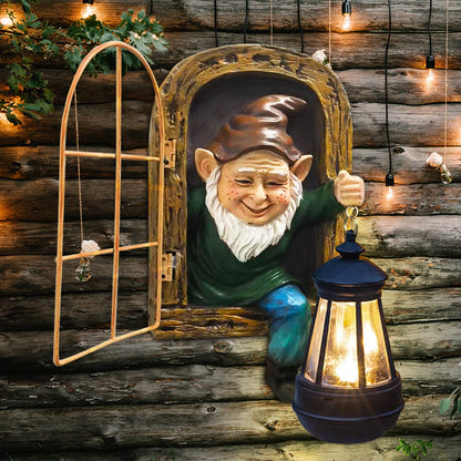 REYISO Whimsical Fairy Garden Gnomes with Solar Lights-10 Elf Out The Door Tree Hugger Garden Statues-Outdoor&Yard Decor-Tree Face Sculpture,Ideal Halloween Gifts - Yard Art for Patio,Fence,Wall