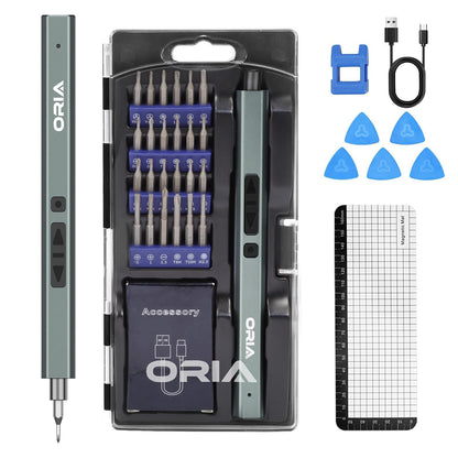ORIA Electric Screwdriver Set, 33 in 1 Precision Screwdriver Set, Rechargeable Mini Electric Screwdriver, Portable Repair Tool Kit, LED Lights for Electronics Phone PC