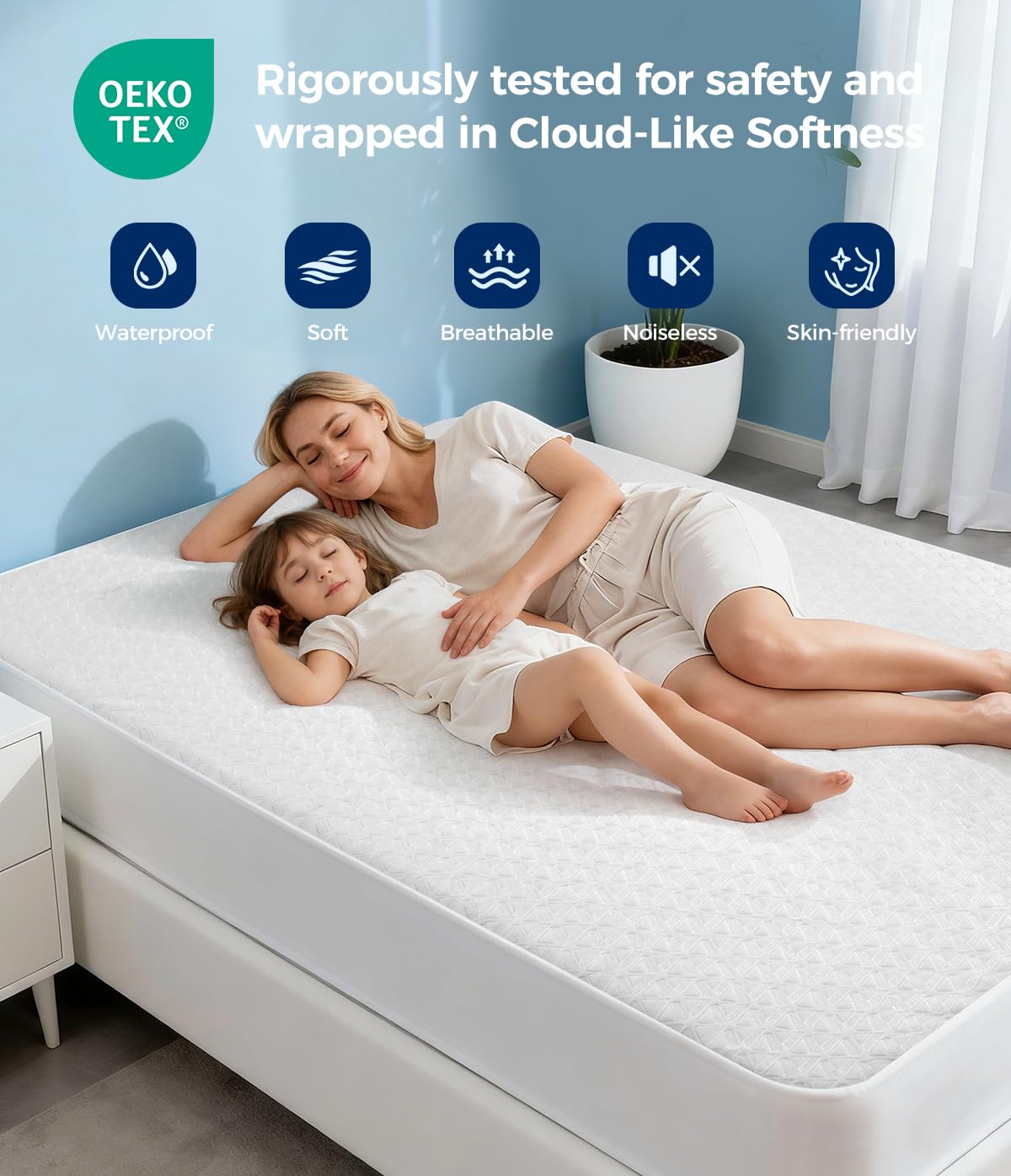AVIKEN Waterproof Mattress Protector California King Size, Soft Breathable Mattress Pad with Deep Pocket 8"-21", Noiseless 3D Air Fabric Cooling Mattress Cover for Bed, Machine Washable, White