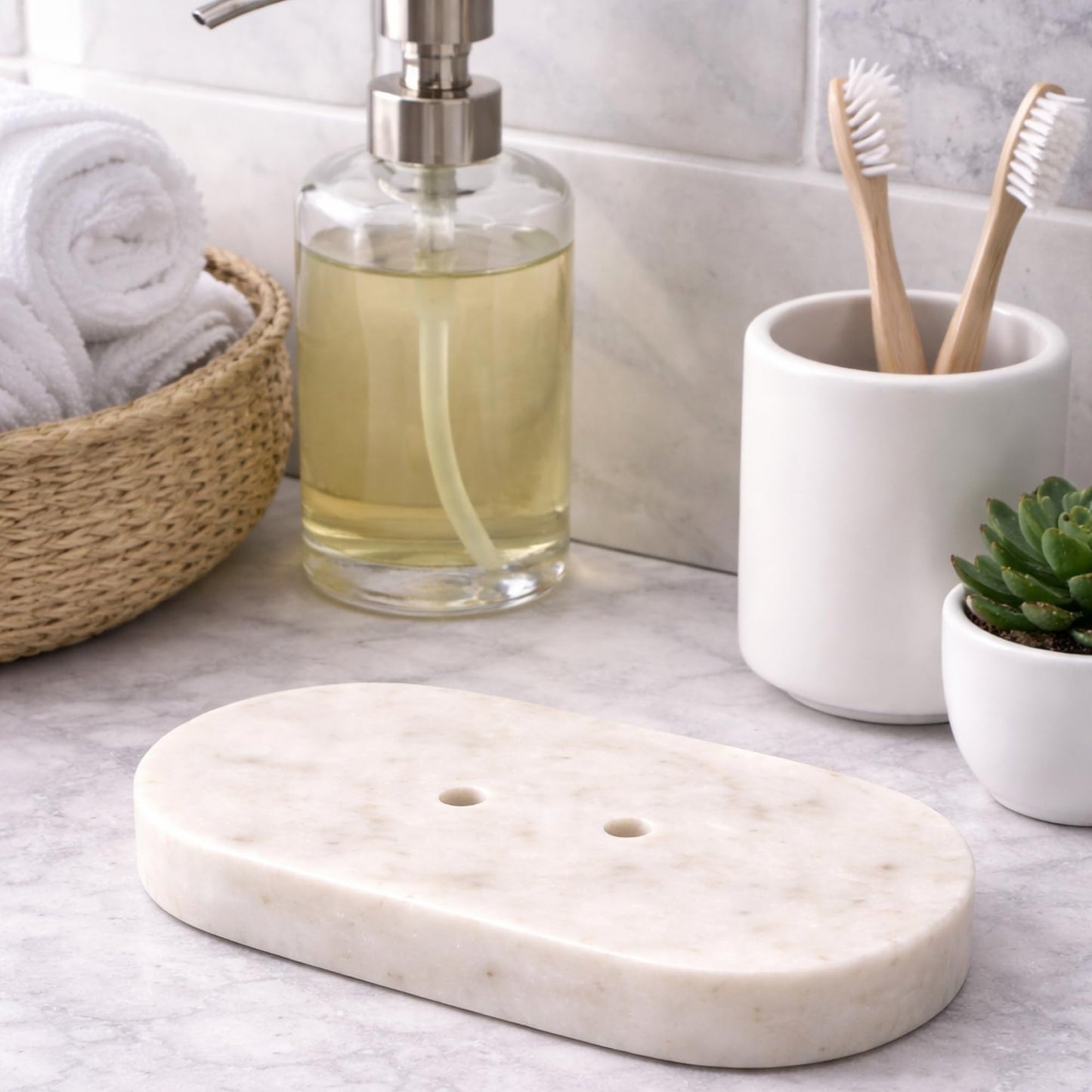 KC KULLICRAFT Marble Soap Dish Draining, Soap Dish for Shower, Bathroom, Sink Bath tub Dish, Soap Bar Holder, Soap Case, Holder for Sponges Hand Soap - Solid Oval Polished White