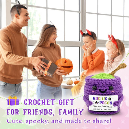 Veryhomy Halloween Positive Cauldron Pot Crochet – Emotional Insprirational Support Gifts for Women Men - Cheer Birthday Gifts for Friends Sister Dad Mom Coworker – Halloween Party Decor Crochet Gift