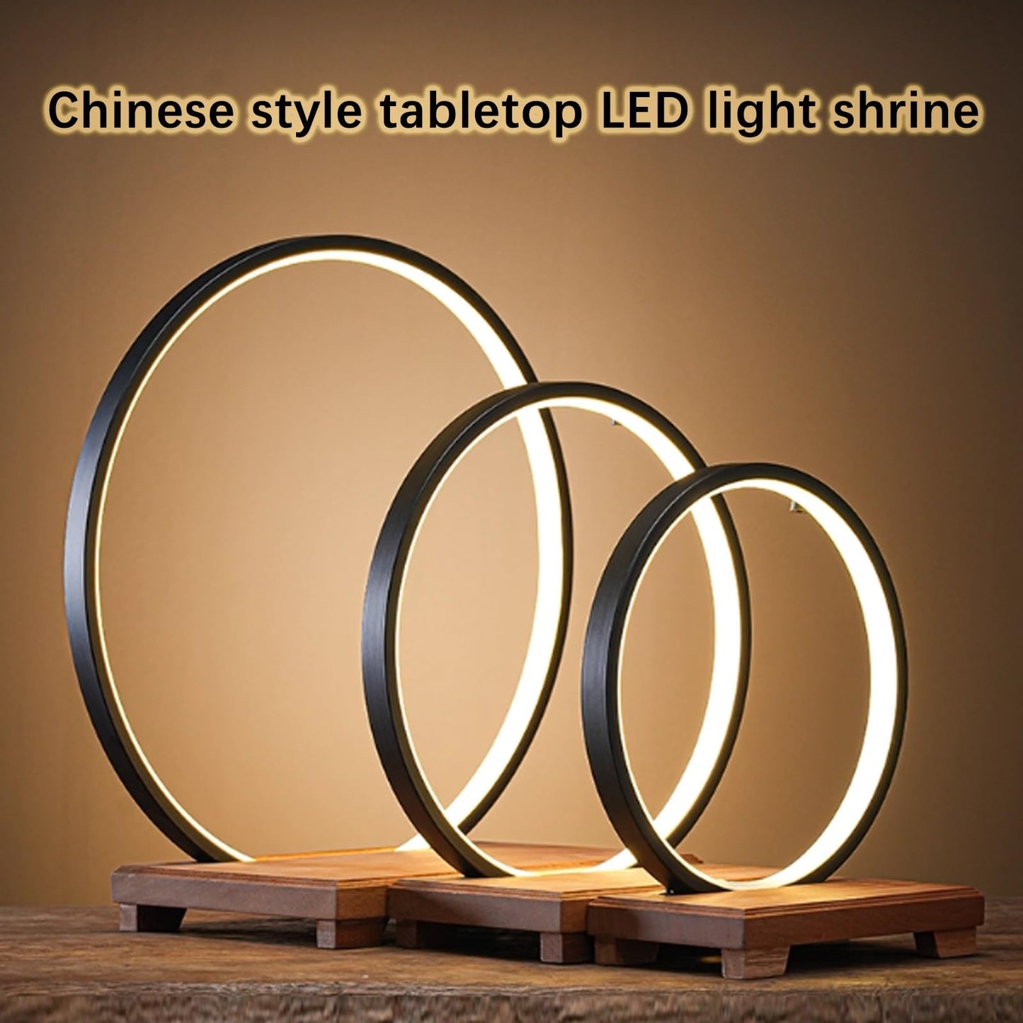 Tabletop Wooden Buddhist Altar Cabinet With LED Lamp Ring Household Shrine Altar Table Small Buddha Statue Base Zen Prayer Tea Table Ornaments for Living Room Entrance Office Decor.(B,25cm/9.8in)