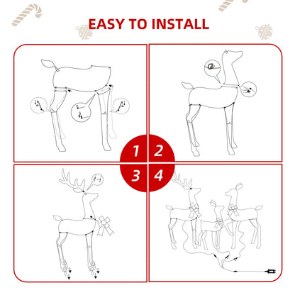 HOYECHI 5 FT Oversized Christmas Decorations Outdoor Lighted Reindeer – 3-Piece 2D Deer Family Set with 160 Warm White LED Lights for Yard, Lawn, Garden & Porch Holiday Display - Gold