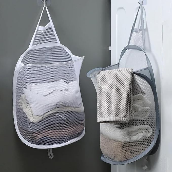 2pcs mesh foldable laundry basket, dirty clothes storage bag basket frame bucket