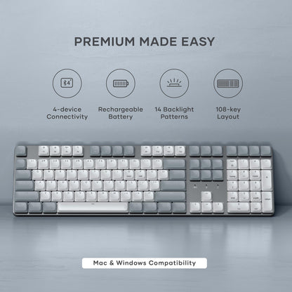 Satechi SM3 Mechanical Keyboard for Mac and Windows, 108 Keys Full Size with White LED Backlit, Wired and Bluetooth for Mac and Windows - Dark Gray/Gray