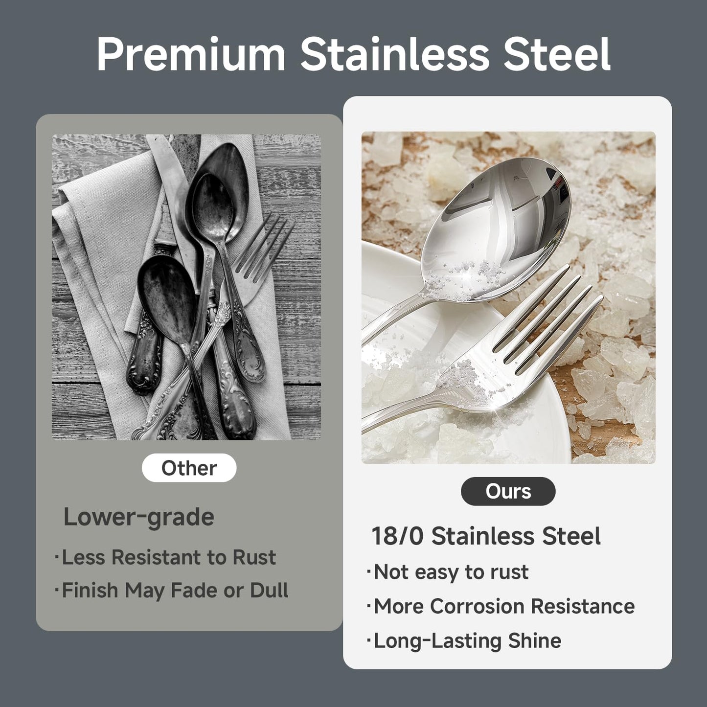 HIKAA 7.9 Inch Dinner Spoons Set of 12, Food Grade Stainless Steel Table Spoons, Mirror Polished Flatware, Smooth Edge, Dishwasher Safe for Home Kitchen Restaurant Party