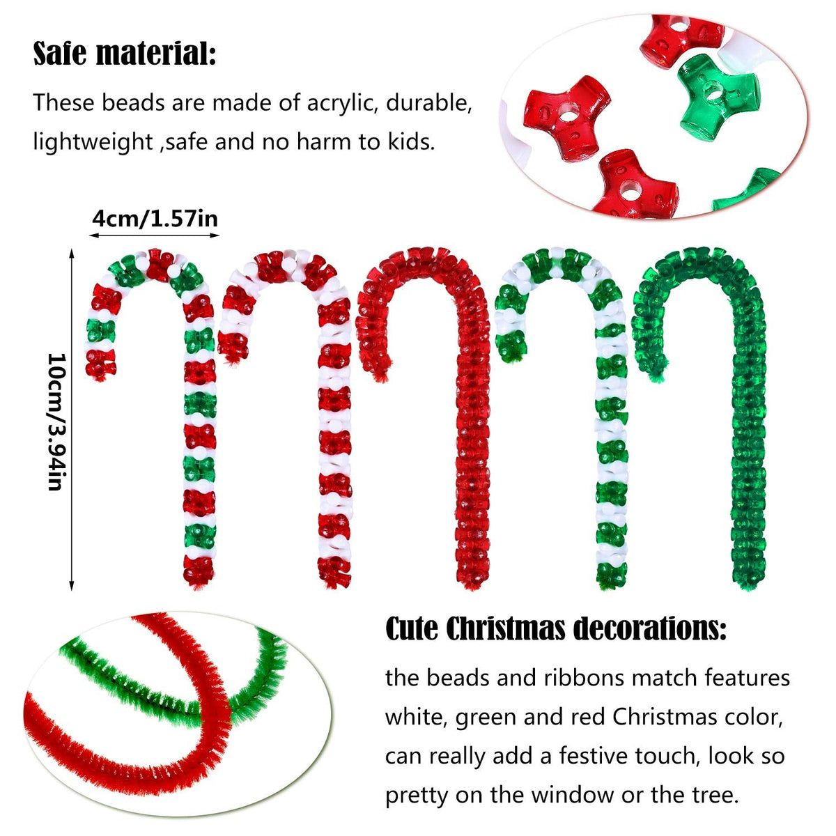 1170 Pieces Christmas Tri Beaded Ornament Kit Christmas DIY Craft Bead Includes 1140 Plastic Tri-shaped Beads 30 Chenille Stems Wreath Candy Cane for Christmas Xmas DIY Holiday Tree Hanging Decoration