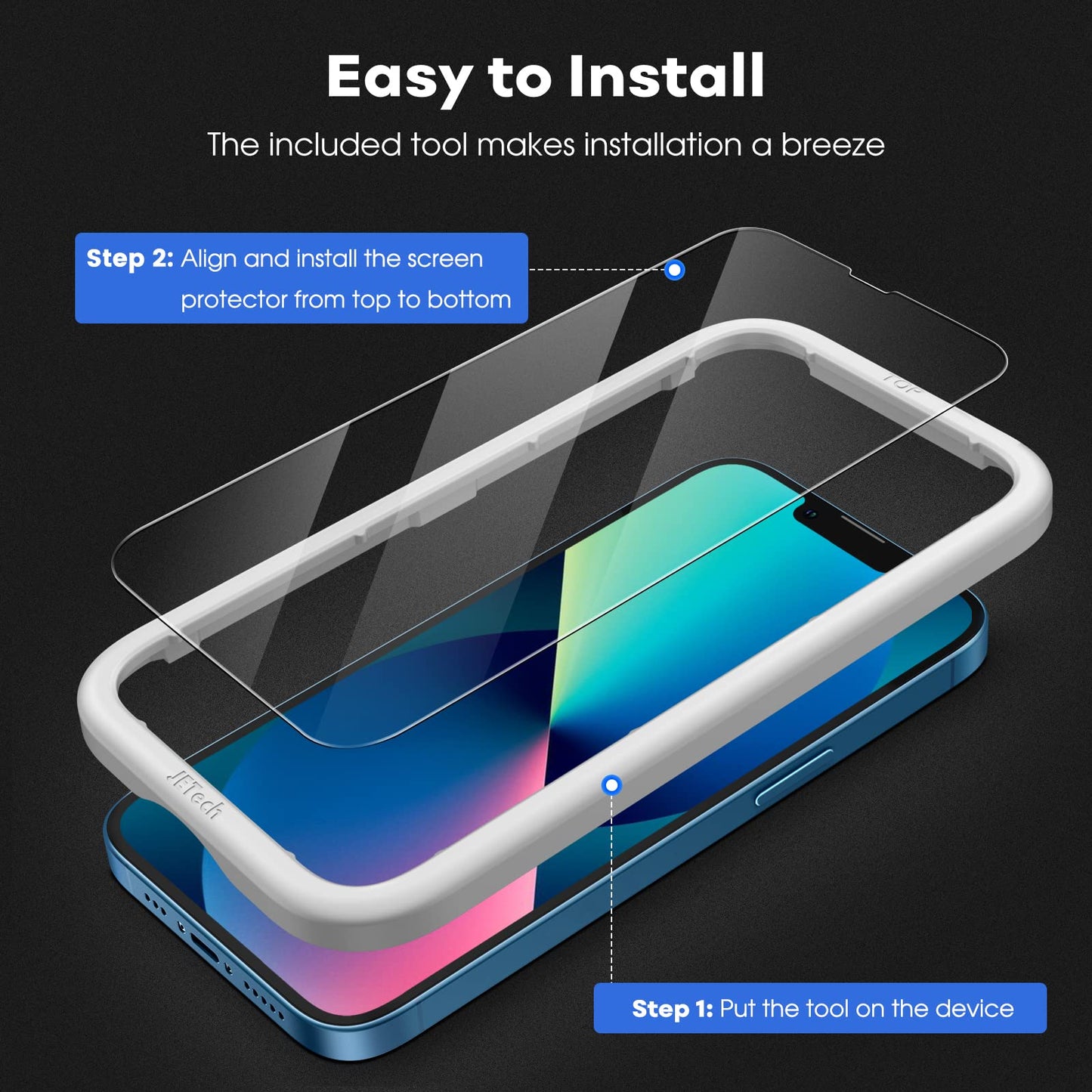 JETech Full Coverage Screen Protector for iPhone 16e 2025, iPhone 13/13 Pro 6.1-Inch, Tempered Glass Film with Easy Installation Tool, Case-Friendly, HD Clear, 3-Pack