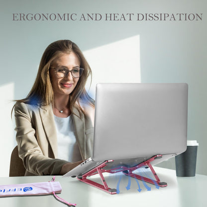 EFFICOM Laptop Stand for Desk, Ergonomic Lap Riser, Portable Laptop Stand, Aluminum Lightweight Foldable Notebook Support, Compatible with Laptop 10-15.6'' and Tablet, Phone (Pink)