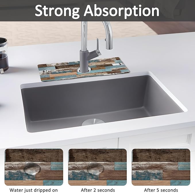 2PCS 15" X 5.5" Kitchen Sink Splash Guard Faucet Mat Wood Grain Super Absorbent