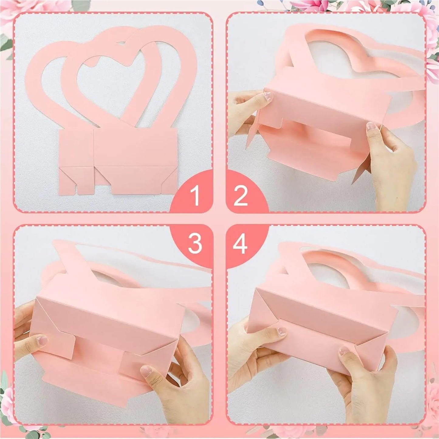 Nikeg Kraft Paper Flower Gift Bags 12Pcs Paper Flower Box for Arrangement Bouquet Gift Bags with Handle Waterproof Packaging Floral Wrap Wedding Birthday Party(Pink)