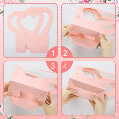 Nikeg Kraft Paper Flower Gift Bags 12Pcs Paper Flower Box for Arrangement Bouquet Gift Bags with Handle Waterproof Packaging Floral Wrap Wedding Birthday Party(Pink)