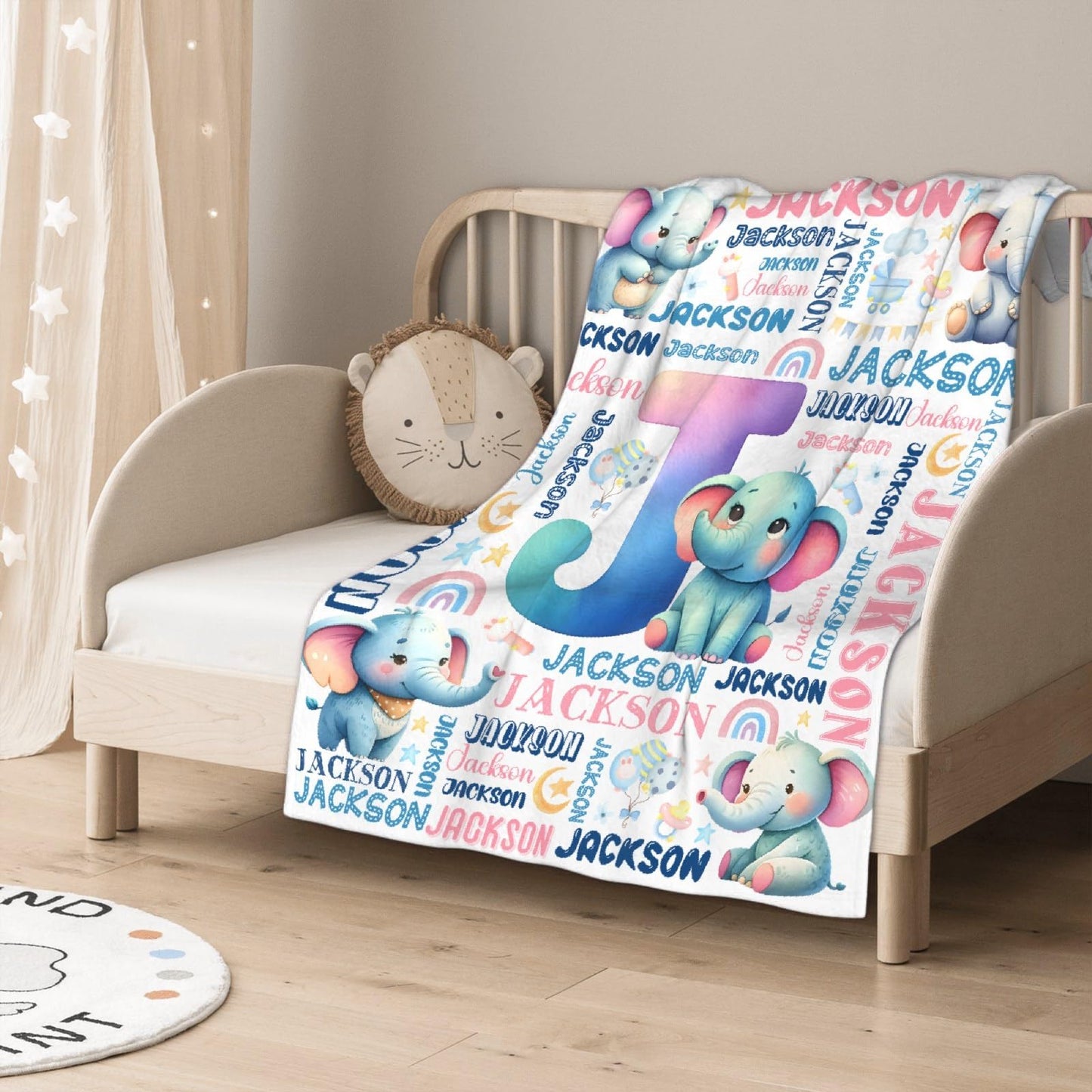 Personalized Elephant Blanket,Custom Elephant Gifts,Soft Flannel Throw for Bed Sofa,Lightweight,40 x 30in