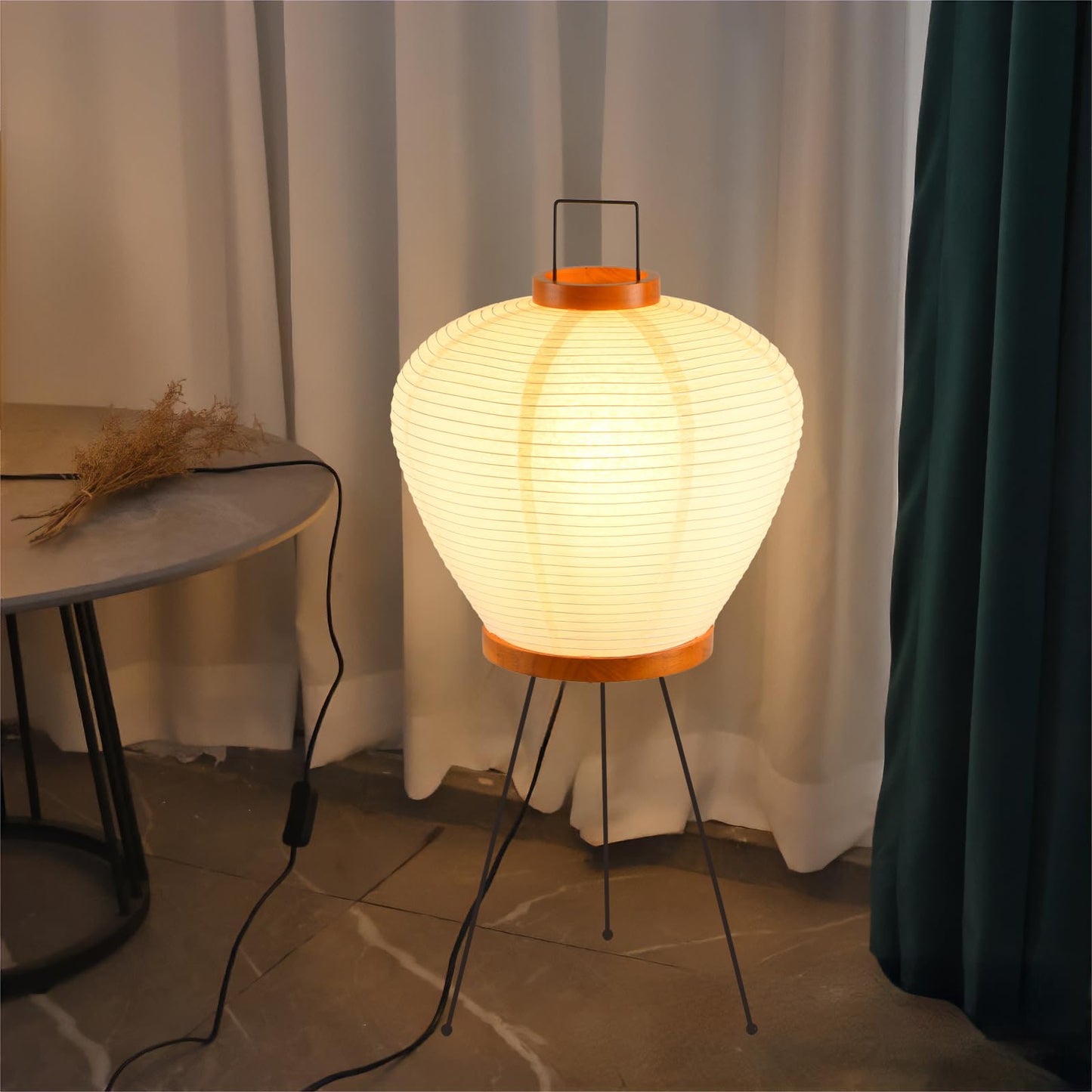 Teru Ji Kaikang 13" Rice Paper Floor Light,Nordic Design Rice Floor Lamp,Round Paper Lantern Bedside Light,Living Room Desk Lamp Bedrooms Paper Desktop Lamp