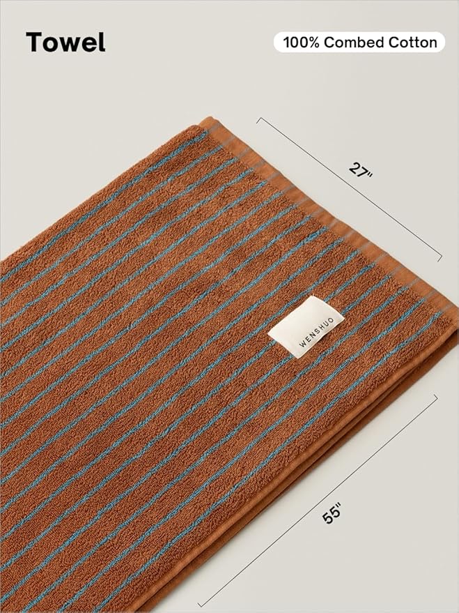 WENSHUO Fluffy Caramel-Striped Pure Cotton Bath Towel, 100% Combed Cotton