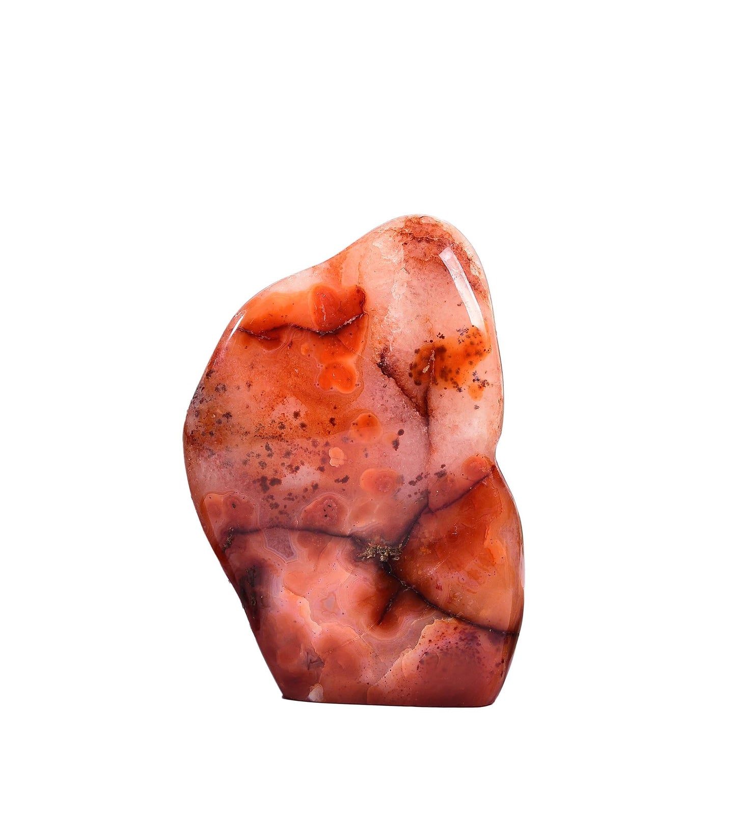 AMOYSTONE Single Red Agate Healing Crystal Carved Polished Slab Stone Home Decor, Irregular 1~1.4 LBS