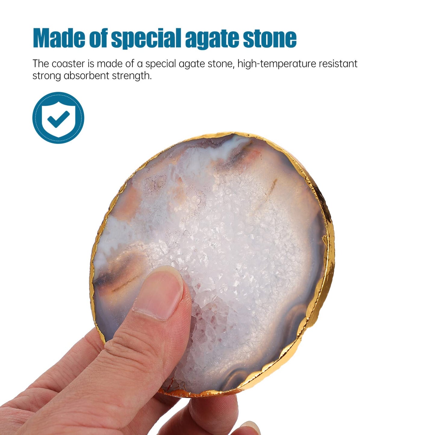 Kichvoe Natural Grey Agate Slice Coaster - Golden-Plated Drink Coaster for Home Decor & Table Protection - 3.54 X 3.34 Inches