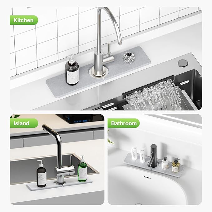 15.8" x 4" Stone Faucet Mat for Kitchen Sink, Quick Drying Diatomite Sink Tray