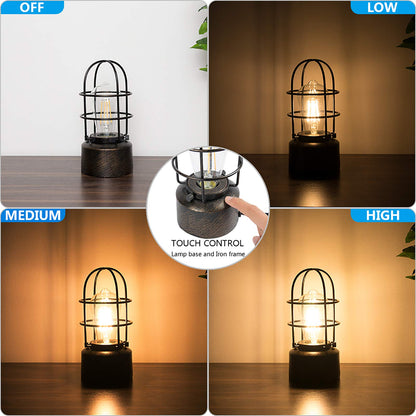 Haian Support 𝗦𝗺𝗮𝗹𝗹 𝗧𝗼𝘂𝗰𝗵 𝗧𝗮𝗯𝗹𝗲 𝗟𝗮𝗺𝗽 for Small Spaces - 3 Way Dimmable Industrial Bedside Lamp - Steampunk Antique Nightstand Desk for Bedroom, Living Room (Bulb Included)