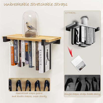 NANATI 2 Set of Floating Bookshelf, Pine Wood Invisible Bookshelf, Hanging Bookshelves for Wall, Unique Space Saving Wall Bookcase (16.5L×8.7W×1.5H)