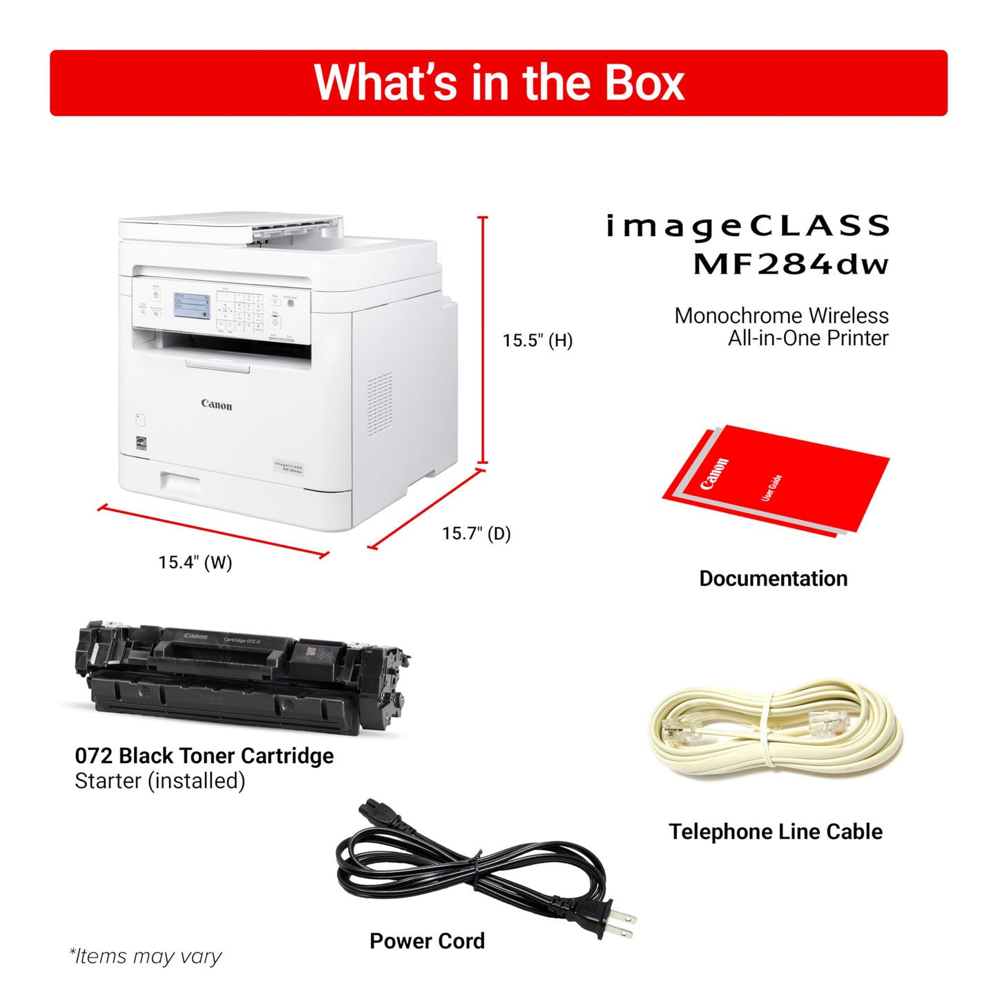 Canon imageCLASS MF284dw Wireless Black & White Laser Printer – All-in-One for Home Use, Print/Copy/Scan, 2-Sided Printing, 35 PPM, Auto Doc Feeder, Mobile Device Compatible, Starter Toner Included