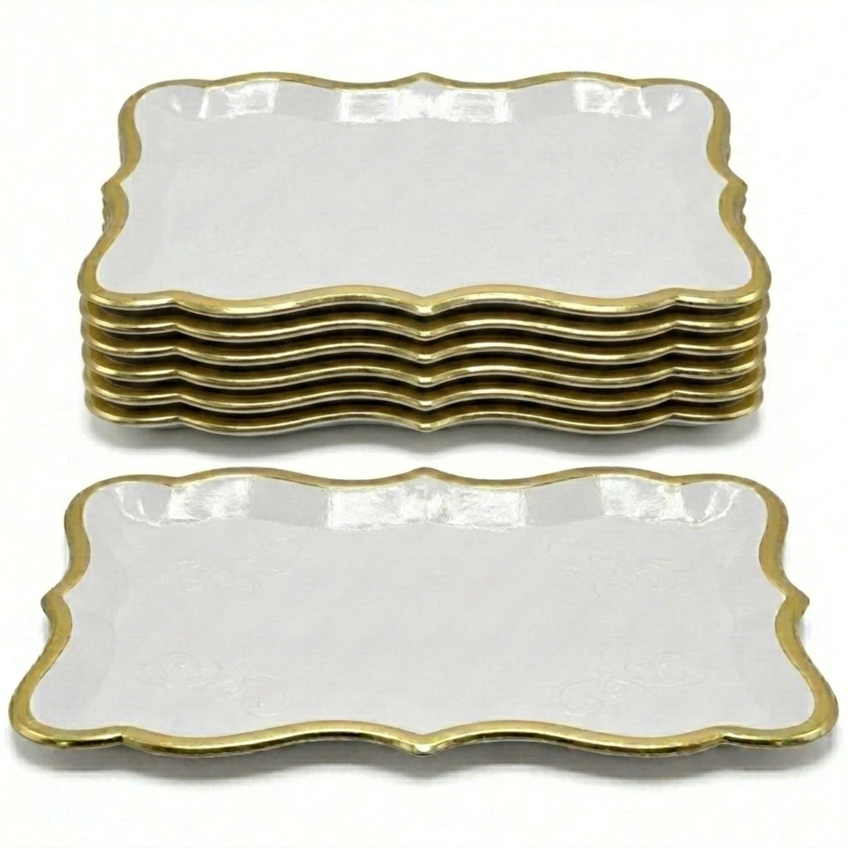 Gift Boutique Decorative Trays 10 Pack Gold Rim Display Platters Cardboard 9 x 13 Inch Wedding Birthday Party Dessert Decor