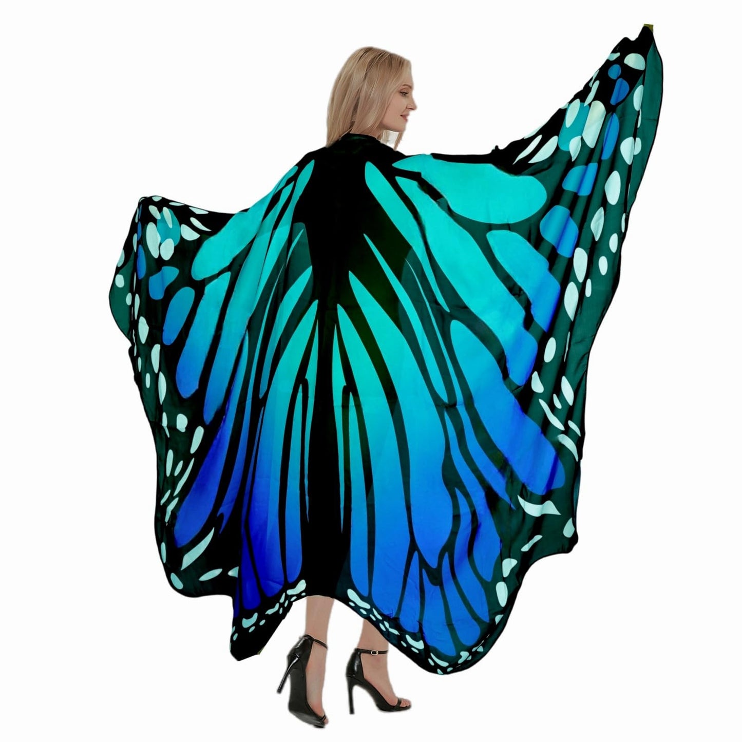 Halloween Costumes for Women Adult Butterfly Costumes Wing Cape Shawl 3Pcs （Green & Blue）