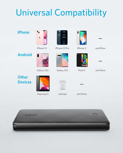 Anker Portable Charger, USB-C Portable Charger 10K with 20W Power Delivery, Power Bank (PowerCore Slim 10K PD) for iPhone 14/13/12 Series, S10, Pixel 4, and More
