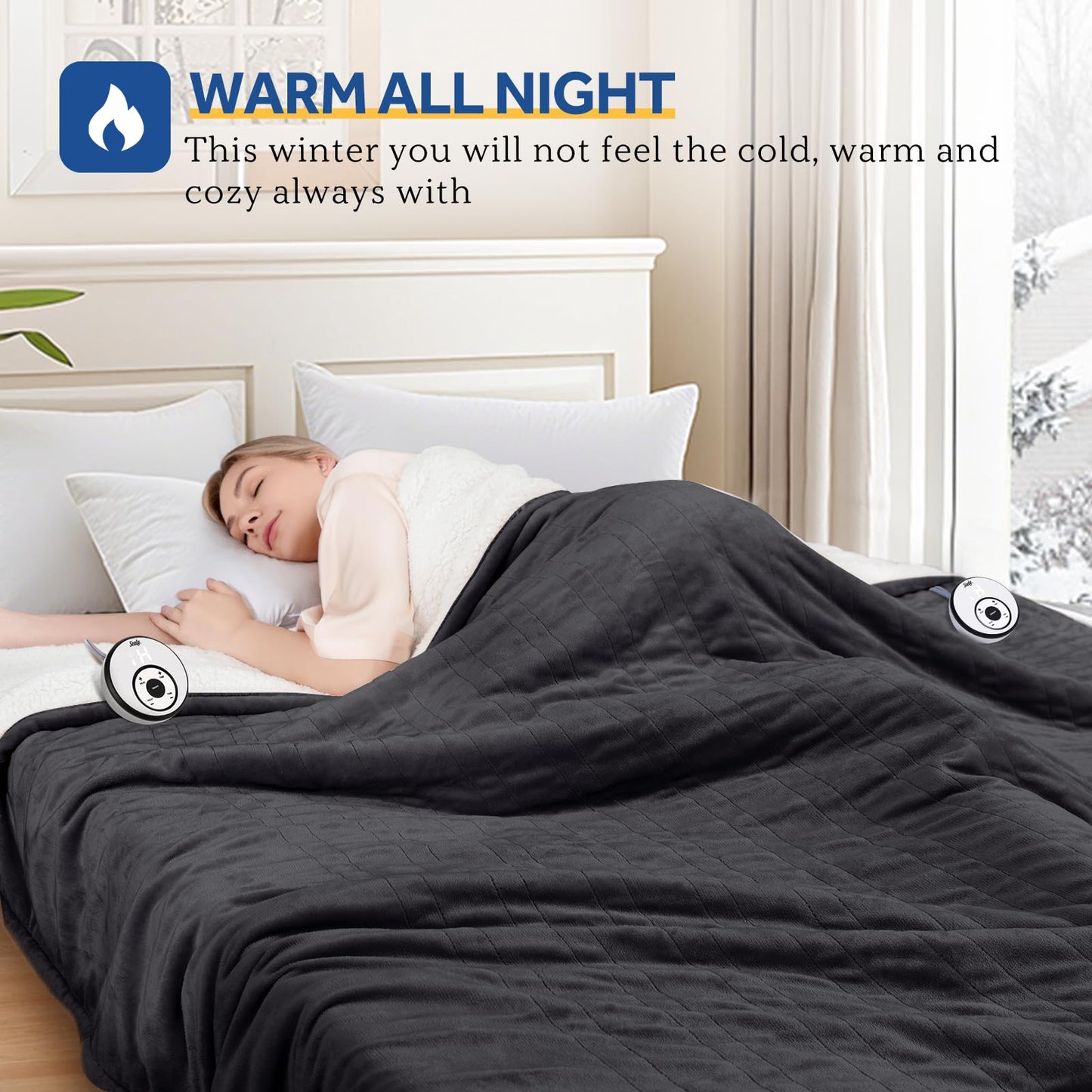 Sealy Electric Blanket Throw Size 50"*60",Super Cozy Flannel to Sherpa Reversible Heated Blanket Throw with 6 Heating Levels & 2-10 Hours Auto Off Overheating Protection Machine Washable,Beige