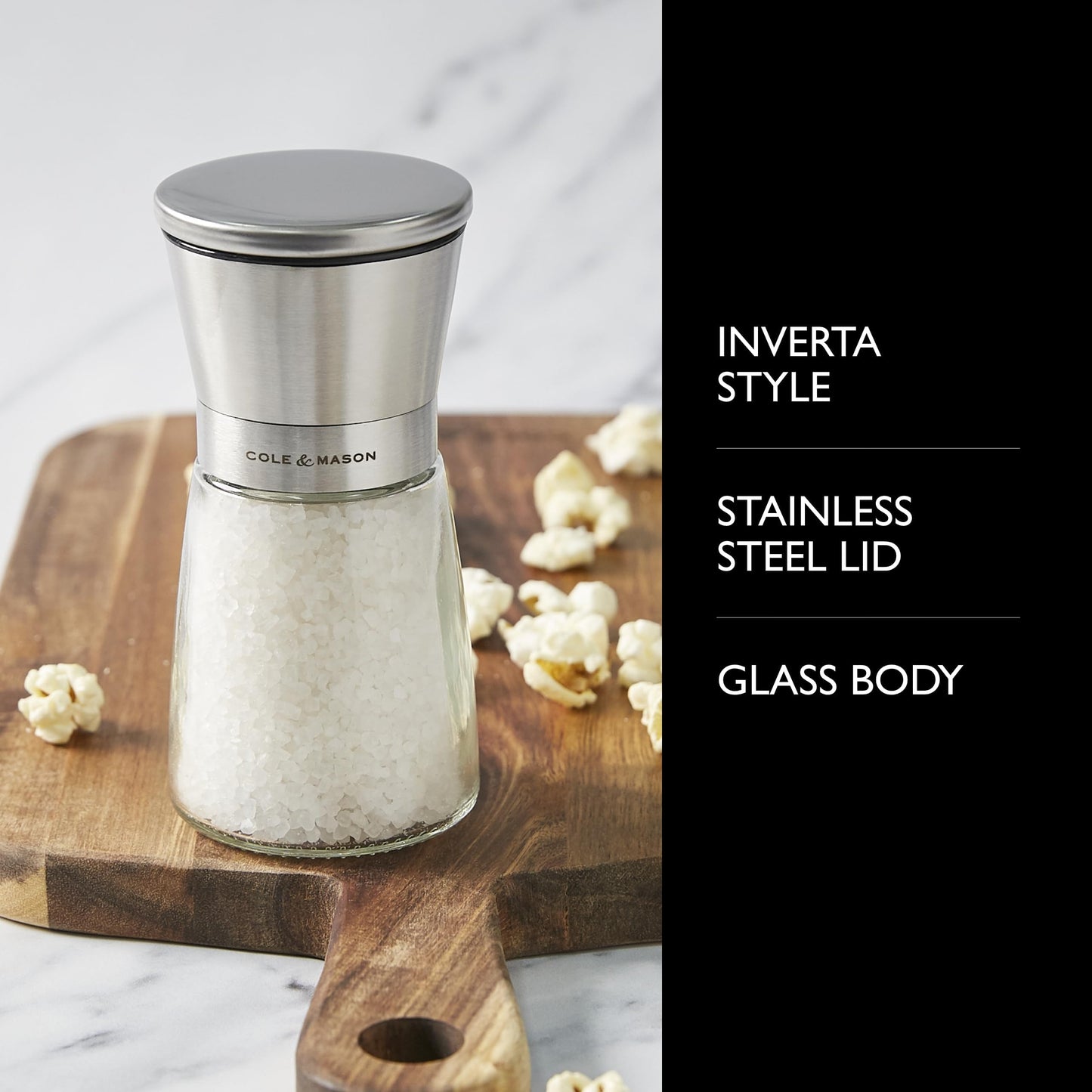 Cole & Mason Sunderland 5.5" Salt Mill Set for Sea Salt - Aesthetic Salt Mills - Kitchen & Home Essentials - Refillable Salt Mill Grinder - Acrylic Spice Mills